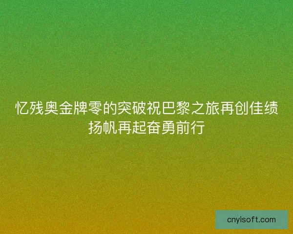 忆残奥金牌零的突破祝巴黎之旅再创佳绩扬帆再起奋勇前行
